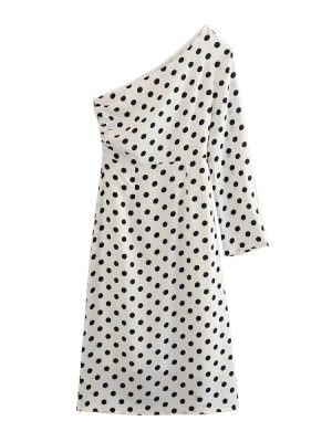 TRAF Jupe Longue Asymétrique Pois Élégance Unique