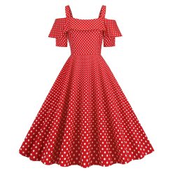 Robe de Soirée Vintage Plissée à Pois pour Femme, Tenue Éducative à Volants, Style Rockabilly, Années 50 et 60 1