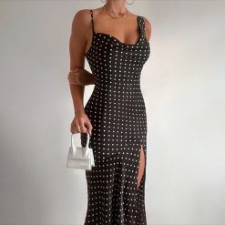 Robe à pois pour femmes, nouvelle mode, sexy, sans manches, dos nu, fente latérale, élégante et luxueuse, éducative, été 1