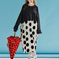 Imakokoni – robe ample et décontractée pour femmes, robe à manches longues, à pois noirs, nouveau design au printemps, 23399 1