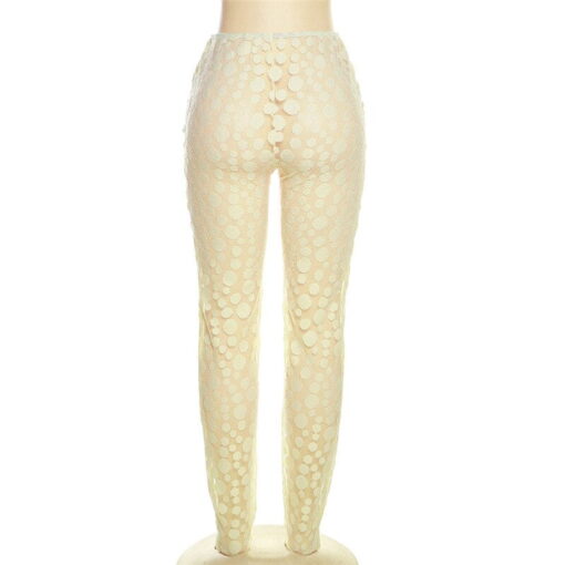 FJJG-Pantalon en résille à pois pour femme, maille transparente, sexy, taille haute 6