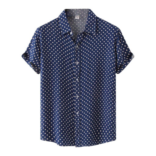 Chemise en lin de coton ethnique pour hommes, chemise de créateur, revers imprimé à pois, manches courtes, streetwear de loisirs d'été 2