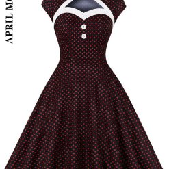 Robe mi-longue vintage à pois pour femme, tunique trapèze, robe de soirée Pin Up, robe d'été Rockabilly, avocat de bureau, rouge, noir, éducatif, années 50 et 60 1