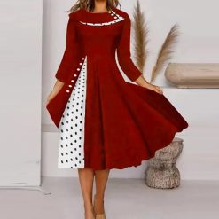 Robe de soirée trapèze mi-longue pour femme, revers à pois, manches cousues, enveloppée aux hanches, rétro, tempérament, nouveau, 2023 1