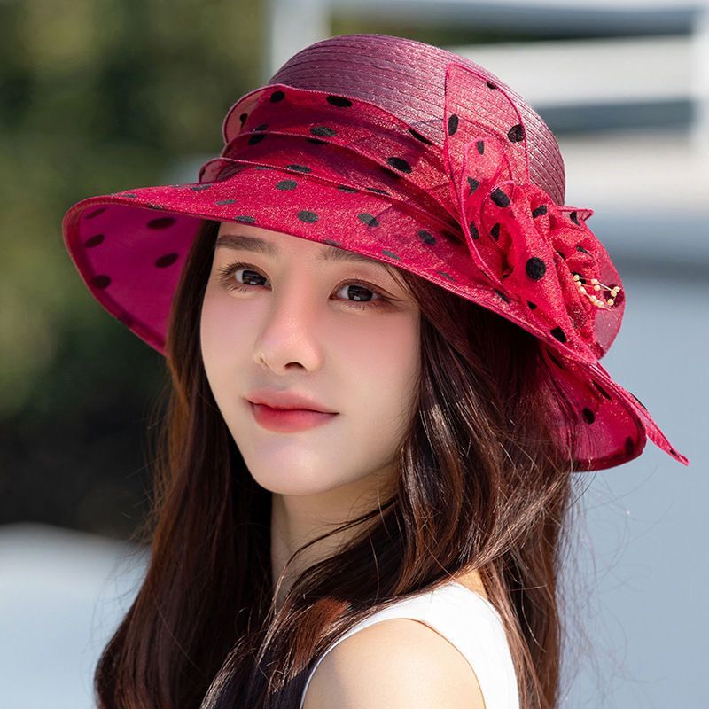 Chapeau en Organza à fleurs pour femmes, élégant, en maille, pliable, pour fête de mariage, Protection contre le soleil, pour la plage, nouvelle mode 2022 1