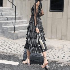 Robe en mousseline de soie transparente à pois pour dames, manches longues, tempérament élégant, mode, nouveau 1