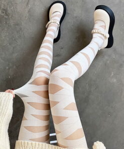 JK Lolita – bas transparents à rayures, Sexy, noir, Harajuku, tentation pour femmes, chaussettes hautes aux genoux 2