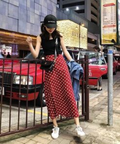 Femmes été grande taille S-3xl jupe coréenne Vintage Polka Dot Slim taille haute une ligne Midi jupe femme noir blanc rouge Streetwear 2