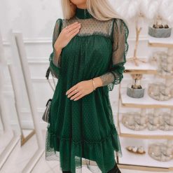 Robe mi-longue en maille transparente à pois pour dames, robe à volants patckwork, transparente, transparente, sertie, sexy, dames, été, vintage, 2023 1