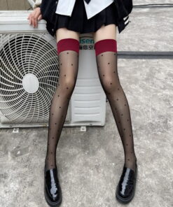 Bas de cuisse transparents College à pois pour femmes, bas en nylon mignons, chaussettes longues pour filles, mode cosplay Lolita 3