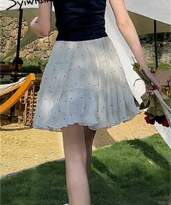 Syiwidii-Mini jupe chic en mousseline de soie à pois pour femmes, taille haute, mode coréenne élégante, ligne A, Y2K, été, nouveau, 2023 4
