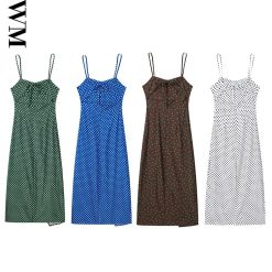 Robe mi-longue à pois pour femmes, corset imprimé, sexy, vintage, dos nu, longue, bretelles, chic, été, 2023 1