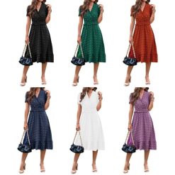 Mini robe décontractée à pois, col en v, ample, courte, fluide, livraison directe 1