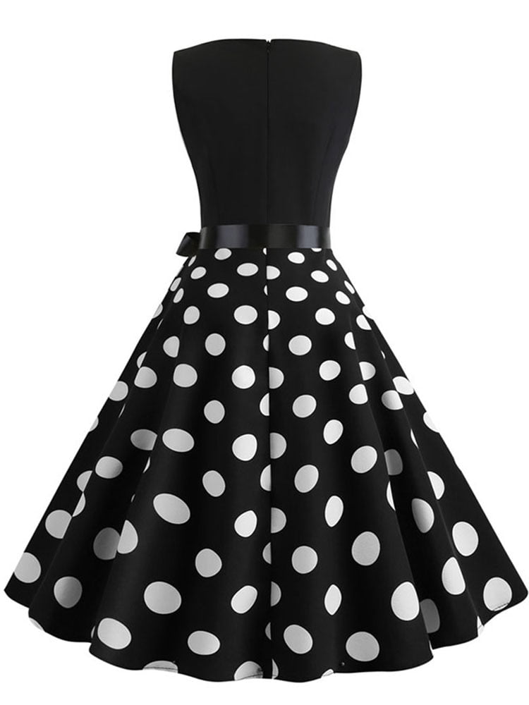 Robe d'été à pois noirs pour femmes, robe florale vintage Pin-up, robe éducative décontractée, ligne A, col en fibre V, robe de soirée sexy 2