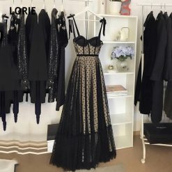 LORIE – robe de soirée Vintage, tenue de bal, bretelles Spaghetti, pois noirs, doublure Champagne, 2023 1