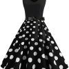 Robe d'été à pois noirs pour femmes, robe florale vintage Pin-up, robe éducative décontractée, ligne A, col en fibre V, robe de soirée sexy 1