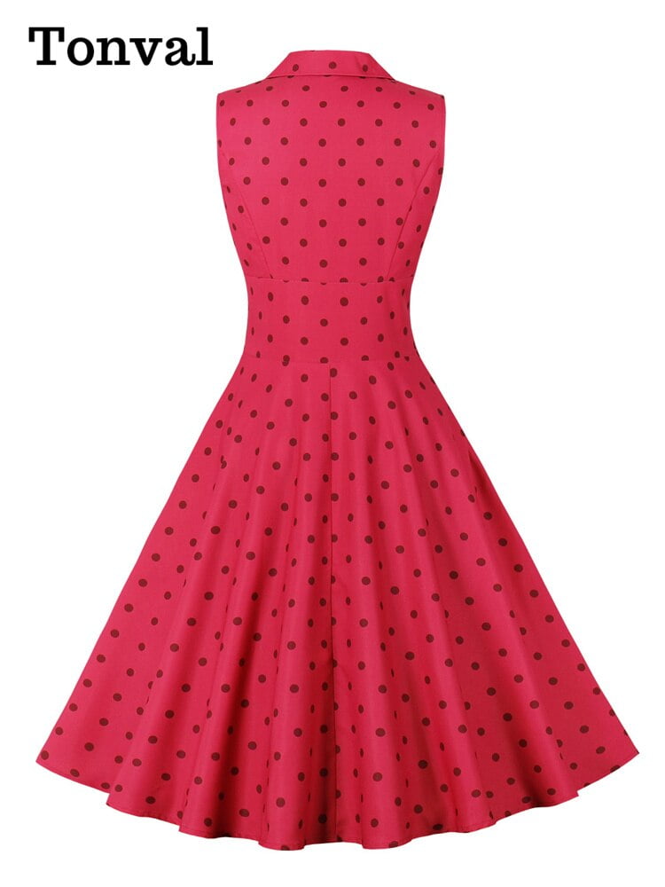 Tonval-Robe mi-longue vintage à col cranté pour femme, robe de bureau élégante, imprimé à pois, double boutonnage en fibre, été, 2023 2