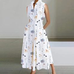 Robe de soirée élégante pour femme, pois, col en V, bouton imprimé, blanc, décontracté, mode, éducatif, été, 2023 1