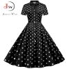 Robe d'été à pois noirs pour femmes, manches courtes, nœud rayé, élégante robe de soirée vintage Pin Up des années 50, robe éducative 1