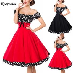 Robe Élégante à Pois Vintage pour Femme, Style Hepburn, Col Slash, Patchwork, ix, Bal, Été, 2023 1