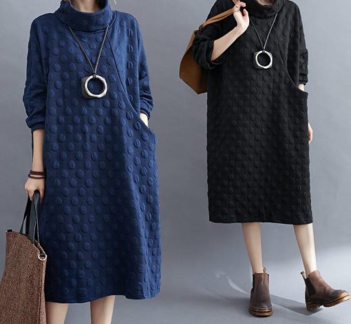 Robe sweat-shirt en coton pour femme, chemise habillée à manches longues, haute présidence, automne et hiver, pois, y904 1
