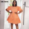 CM.YAYA-Robe à pois pour femme, col rond, manches mi-longues évasées, ourlet à volants, robes de vacances décontractées, robe de base éducative 1