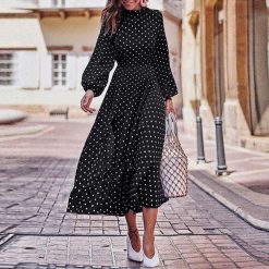 Robes de soirée pour femmes, robes d'automne à col rond, à pois, manches longues, ourlet irrégulier, livraison gratuite, 2022 1