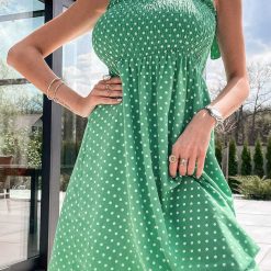 Robe imprimée à bretelles vertes pour femmes, robe à lacets à pois, mode féminine sexy, vêtements de vacances éducatifs, été, nouveau, 2023 1