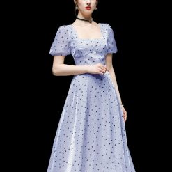 Robe longue à pois pour femmes, jupe à la taille, manches courtes, slim, vintage, nouvelle collection été 2021 1
