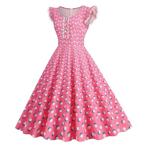 Robe de soirée à pois pour femme, robes trapèze, vintage, décontracté, soirée, Rh, été, années 1950, 007 1