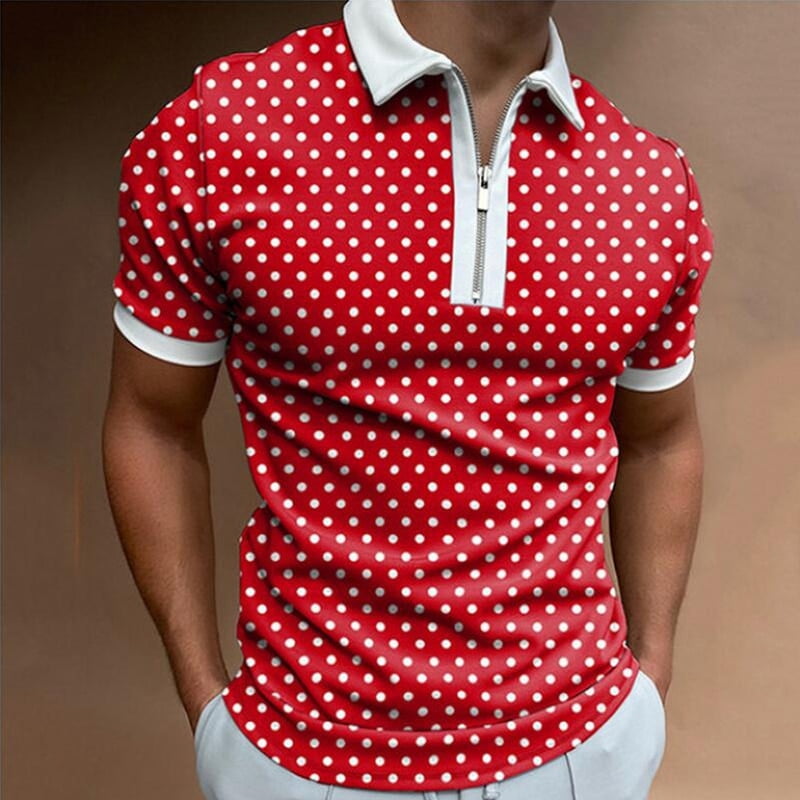 Polos À Pois Décontractés Hommes Luxe Courtes Zippés