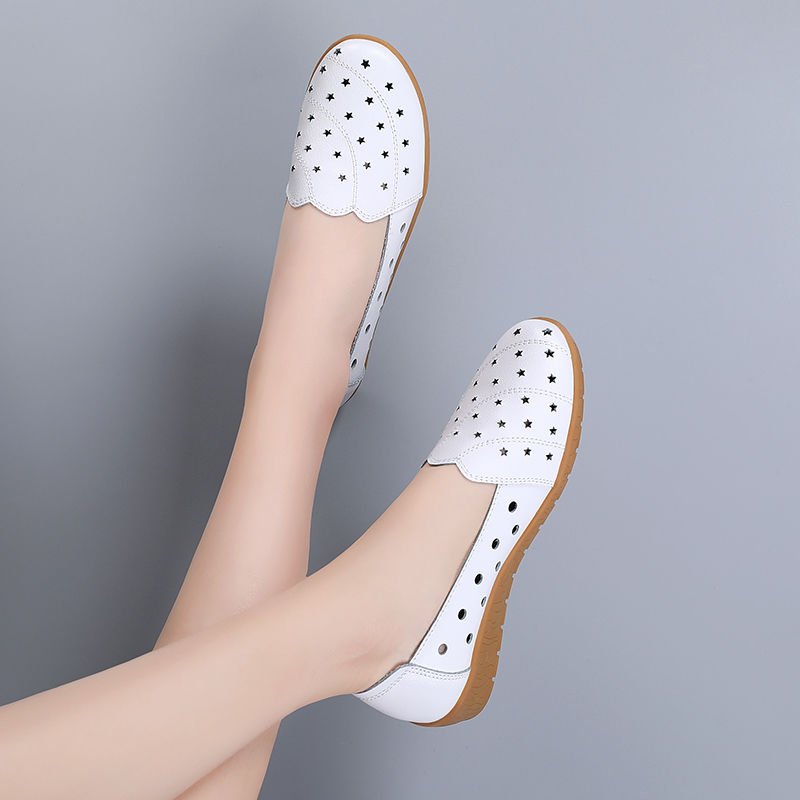 Mocassins Casual Cuir Blanc Femmes Motif Pois