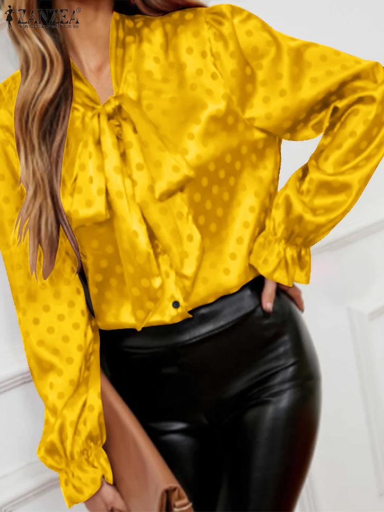 ZANZEA – Chemise de travail pour femmes, Chemise de bureau imprimée à pois, chemisier élégant à manches longues à volants, tunique à la mode décontractée, Chemise surdimensionnée 2