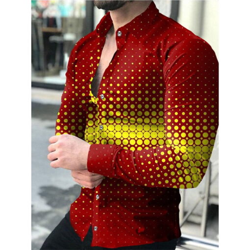 Chemise à manches longues imprimée 3D pour hommes, revers à pois, mode décontractée, nouveau, 2023 2