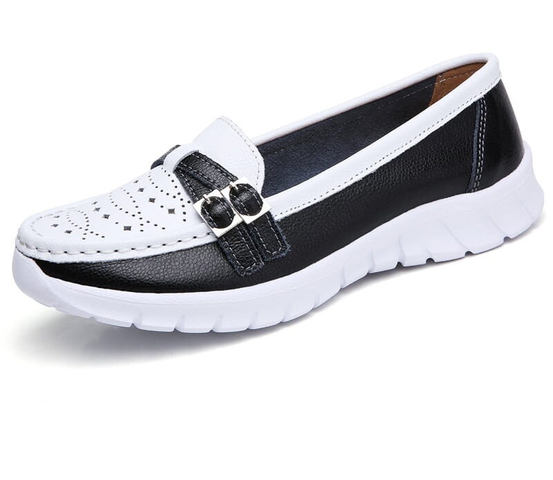 Mocassins Cuir Véritable Femmes Motif Pois
