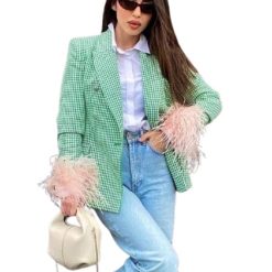 Blazer Chic À Carreaux Pour Femme
