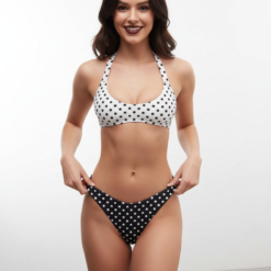 Brassières À Pois Haut Bikini Ajusté Bretelles Nouées Dos Nu Maillots Bain Plage