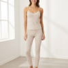 Pyjama Top Dentelle Crème Lingerie Col V Ajusté Pois Bretelles Jersey Côtelé