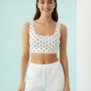 Brassière Ensemble Imprimé Pois Dentelle Encolure Dégagée Courte Sans Manches Jersey Slim