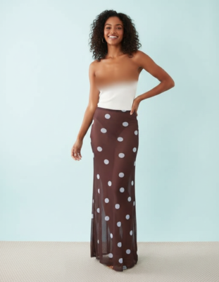 Jupes Longues À Pois Droite En Tulle Transparent Taille Elastique Coupe Ajustée