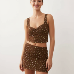 Brassière Ensemble Tulle Imprimé Pois Coeur Sans Manches Dos Transparent Stretch Slim