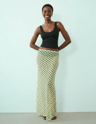 Jupes Longues À Pois En Tulle Transparent Taille Haute
