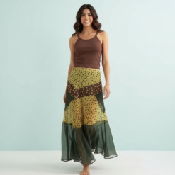 Jupes Longues À Pois Transparente Mousseline Asymétrique Patchwork Coupe Taille Haute Empiècements