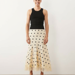 Jupes Longues À Pois Dentelle Plongeant En Avec Ourlet Taille Haute Satiné Multicolore