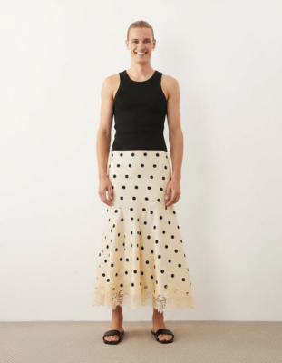 Jupes Longues À Pois Dentelle Plongeant En Avec Ourlet Taille Haute Satiné Multicolore