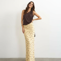 Jupes Longues À Pois En Satin Coupée Biais Viscose Babeurre