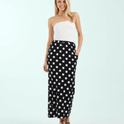 Jupes Longues À Pois Coton Haute Fente Taille Imprimé Jersey En Noir Blanc