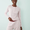 Pyjama Haut Manches Longues Imprimé Pois Col Boutonné Patte Boutonnage Coupe Classique Jersey Mix Match