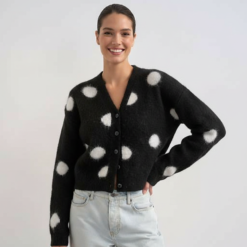 Gilets À Pois Brossée Maille En Noir Et Blanc