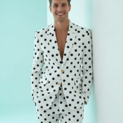 Blazers À Pois Ajusté Ensemble Veste Costume Revers Crantés Épaulettes Coupe Classique